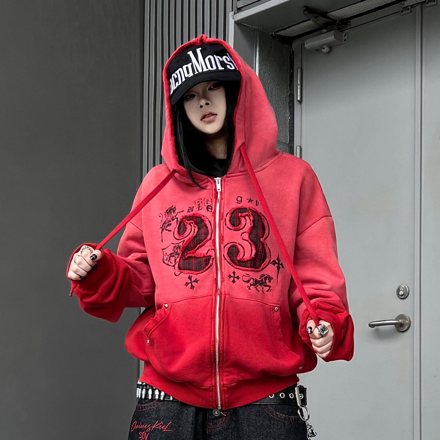 Men's Gradient Washed Cropped Oversized Zip-Up Hoodie