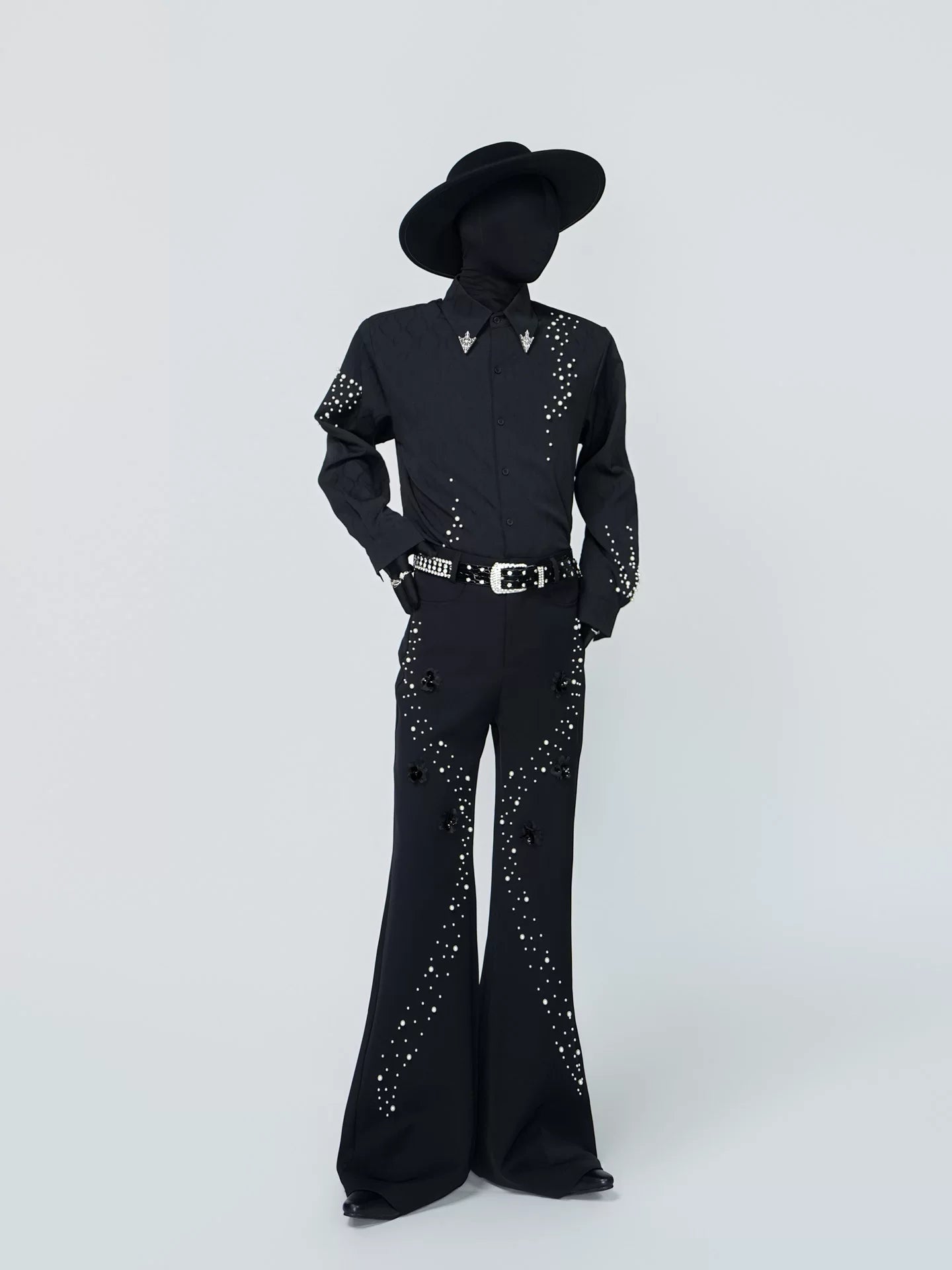 Midnight Blossom Starfall Pearl-Flare Trousers