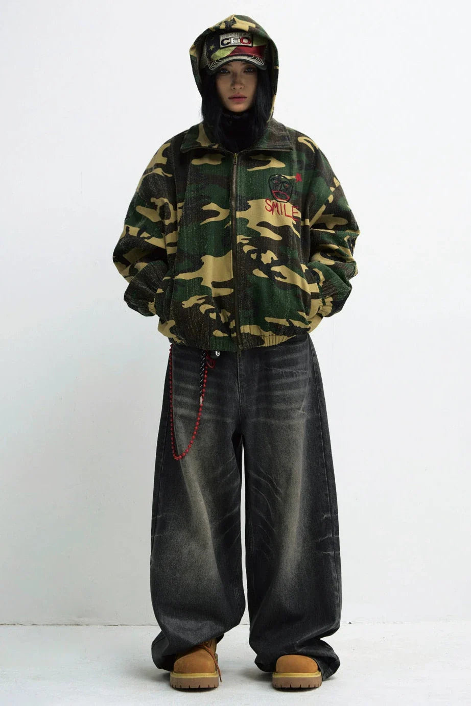 Men's Punk Camouflage Tree Scratch Hooded Jacket