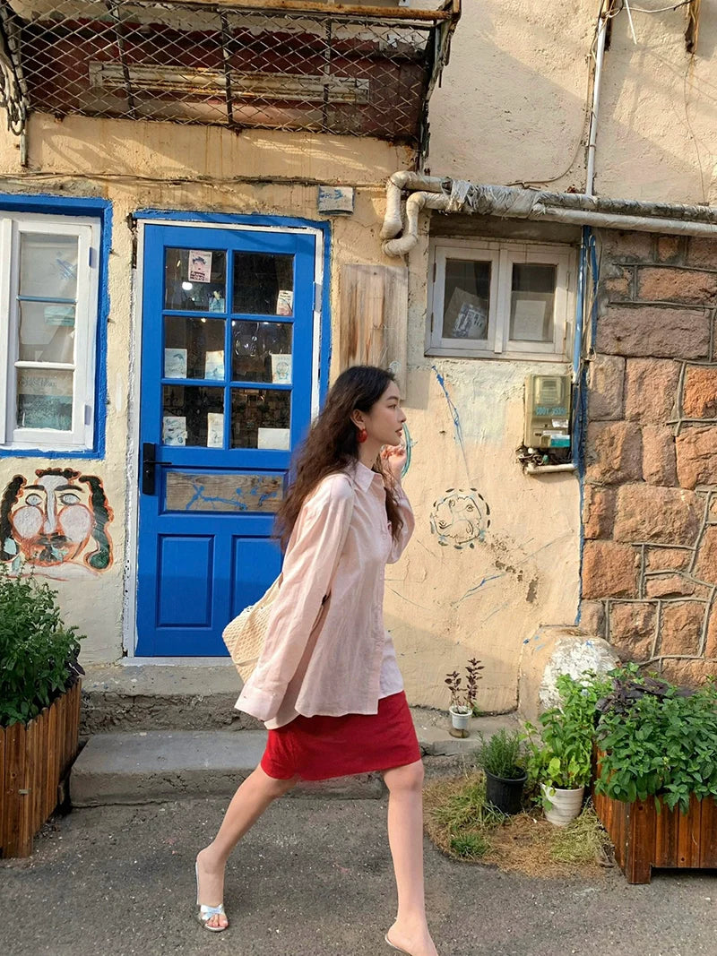 High-Waisted Straight Knee-Length Skirt