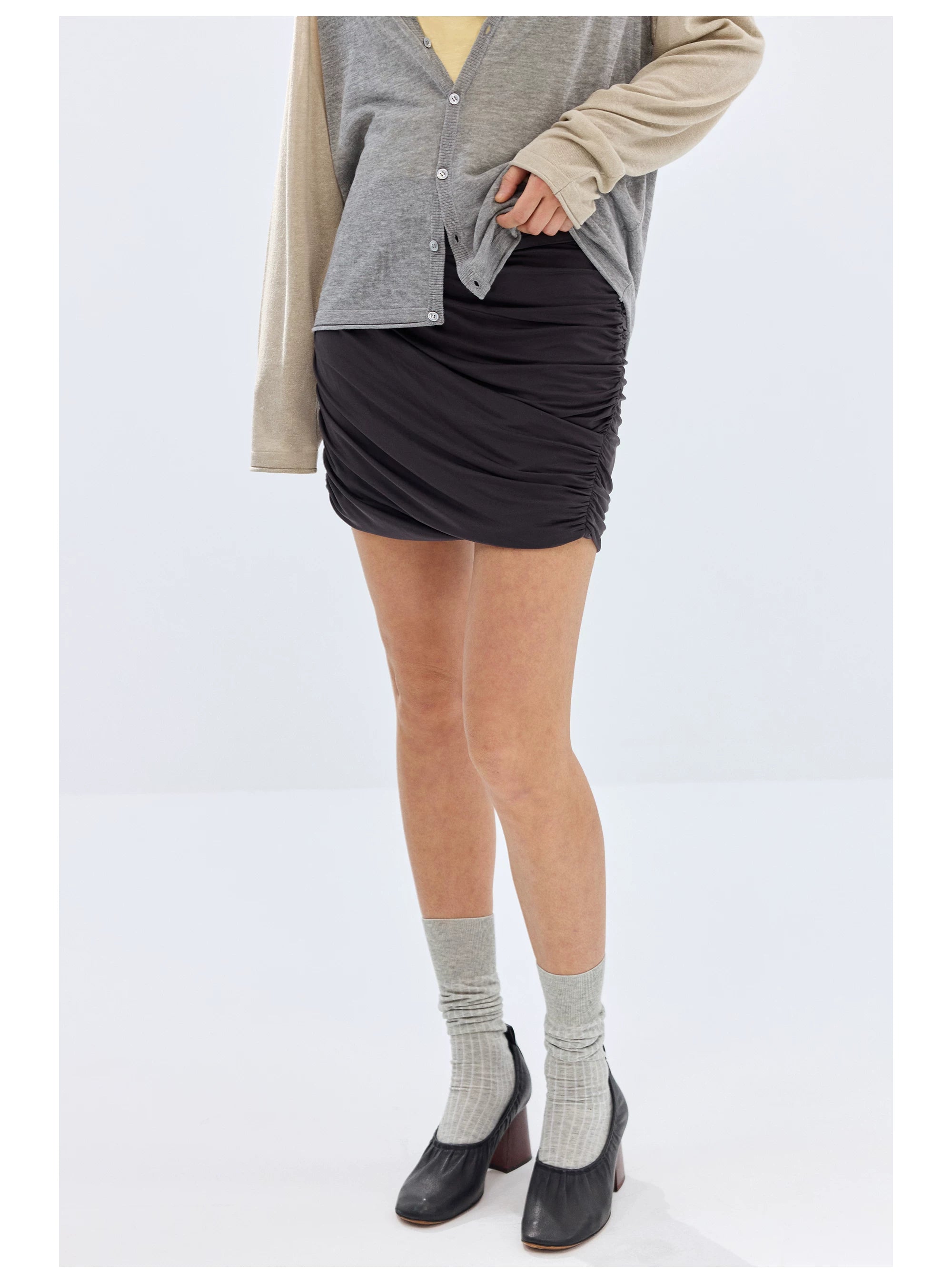 Ruched Cupro Mini Skirt