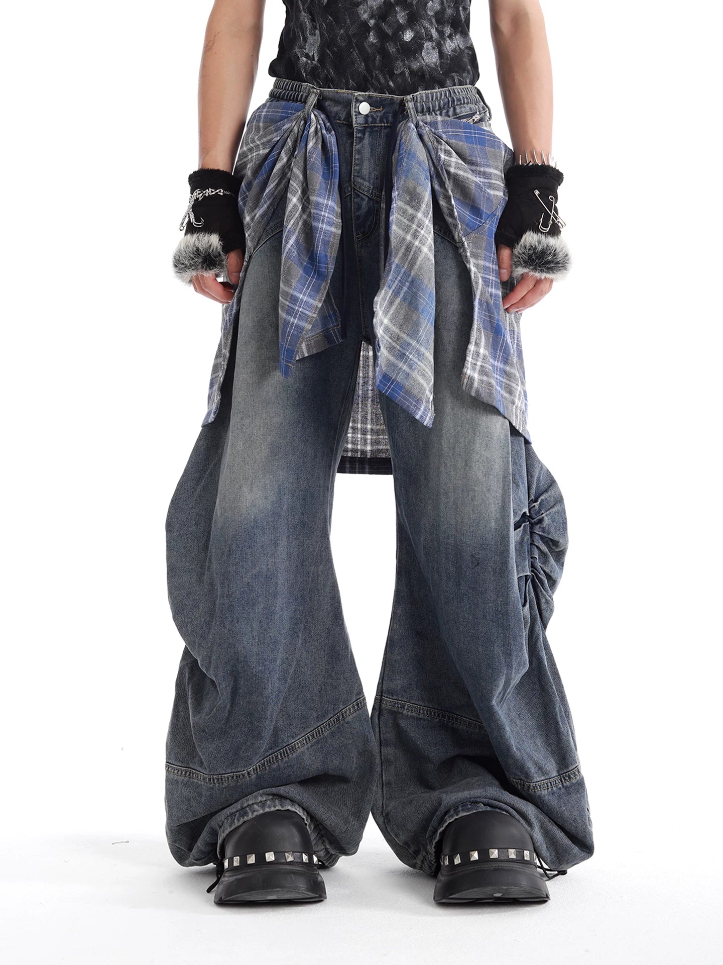 Plaid Drift Balloon Jeans