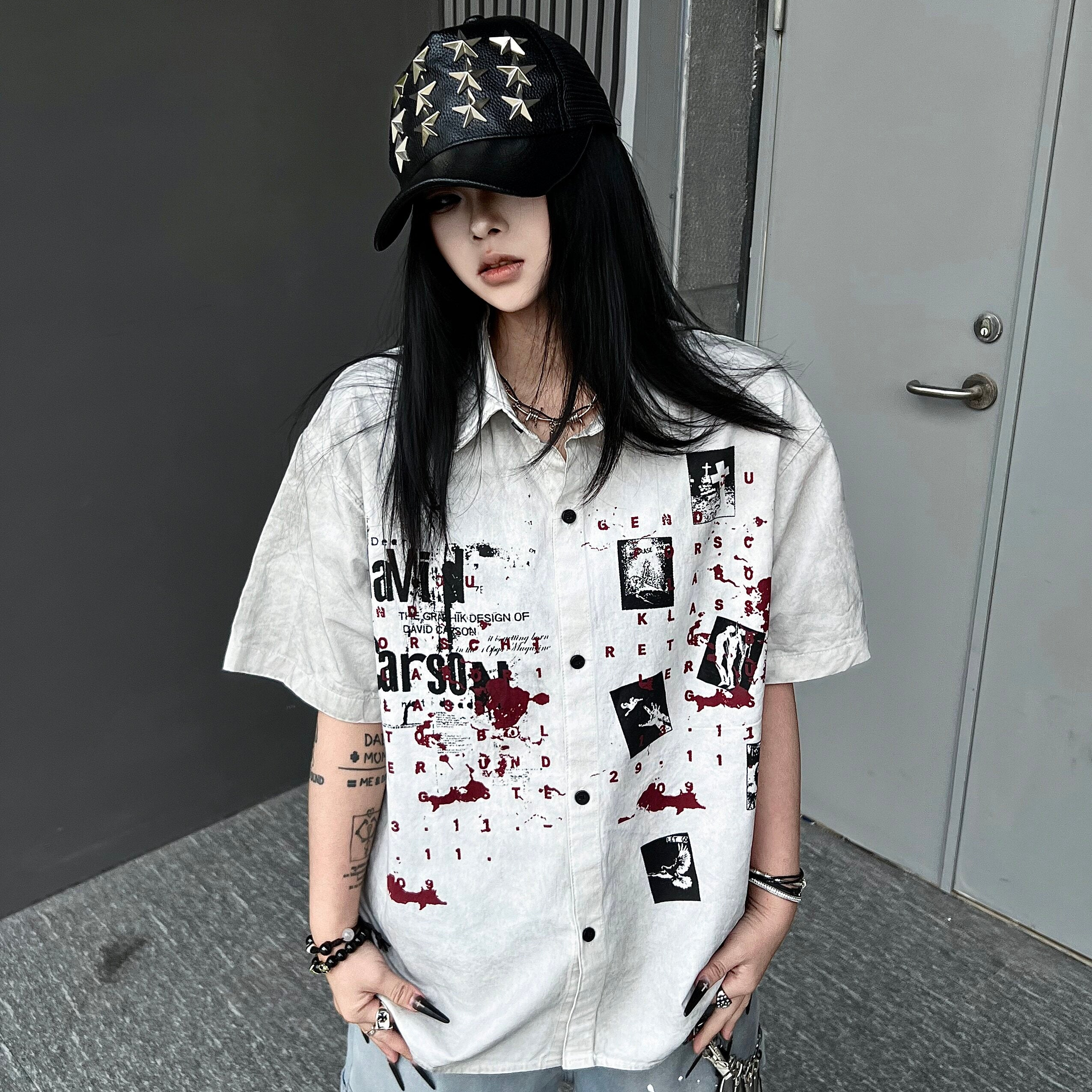 Men's Splatter Graphic-Print Short-Sleeve Shirt