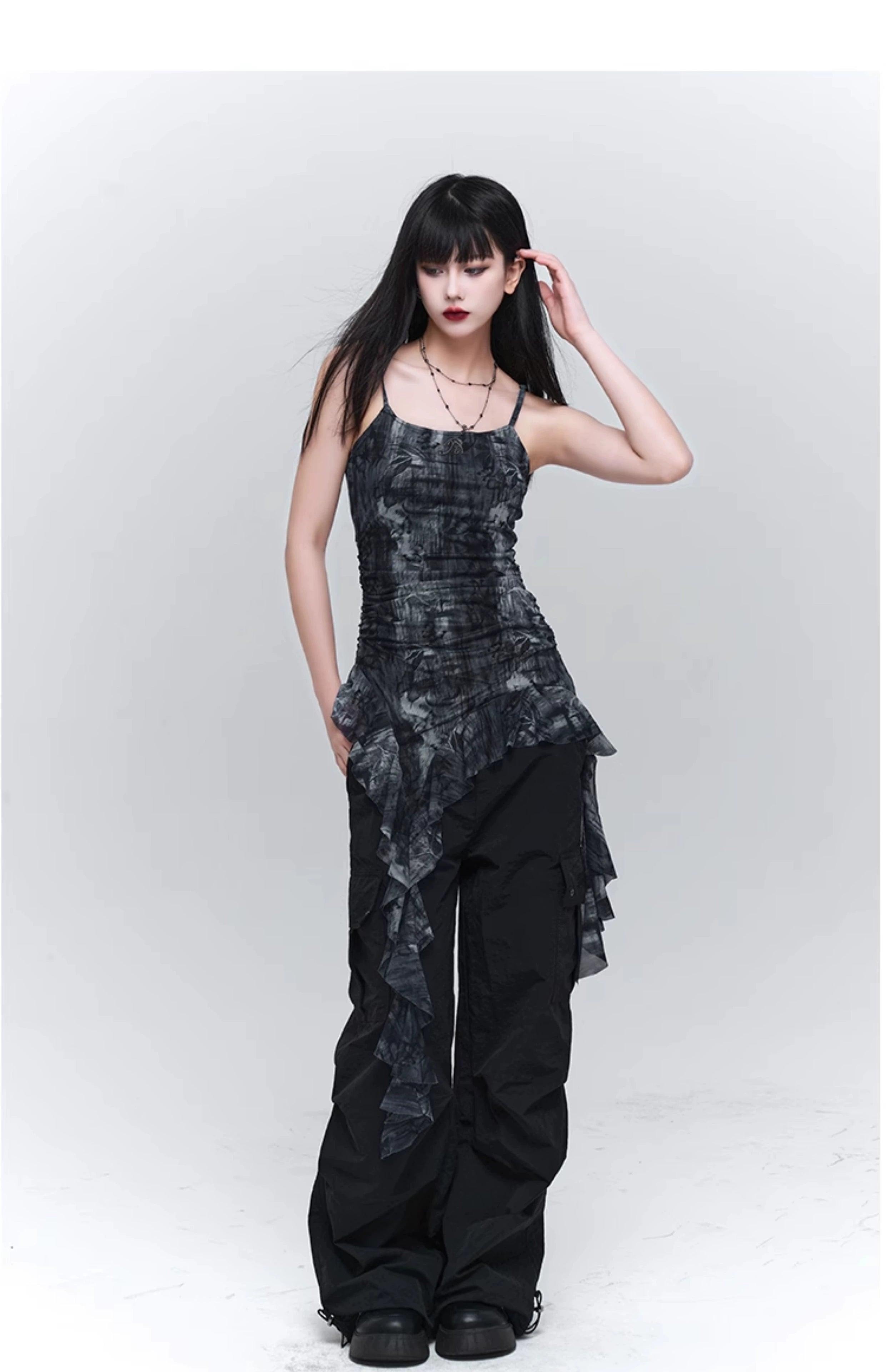 LadyGhost Grunge Fairy Asymmetrical Cami Dress Women s Tie Dye Ruch