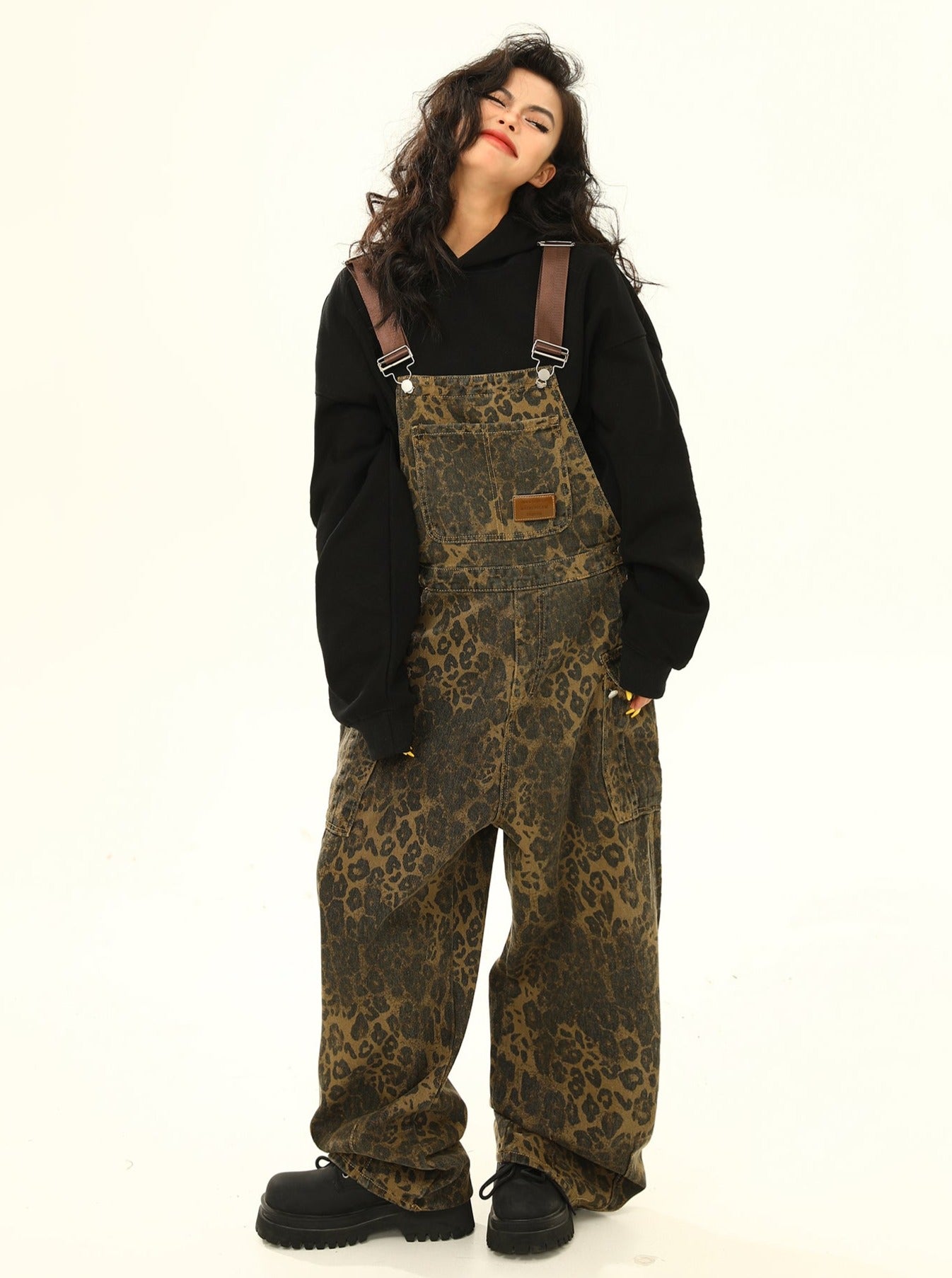 Leopard Print Denim Overalls