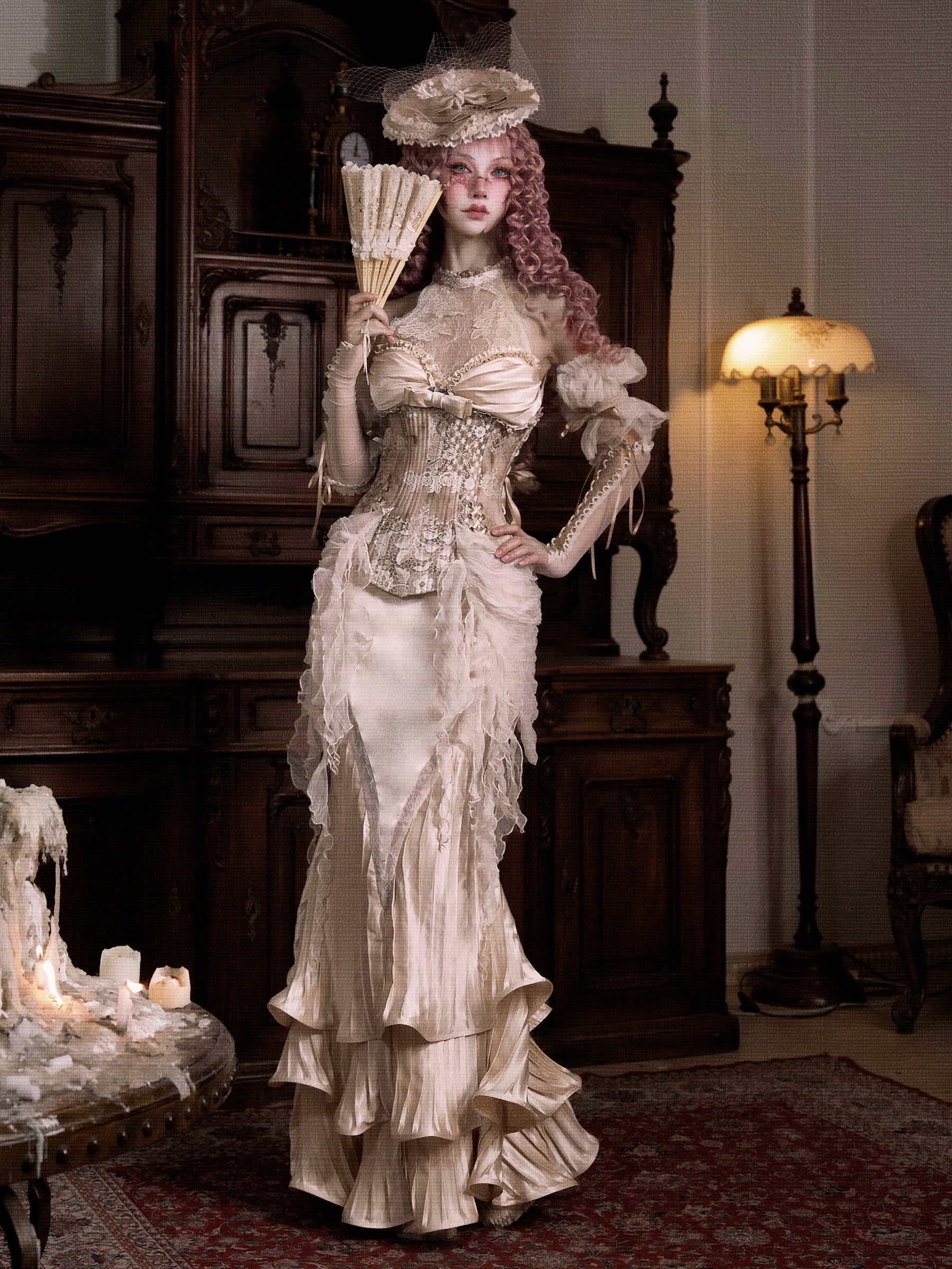 Ivory Satin Ruffled Mermaid Skirt