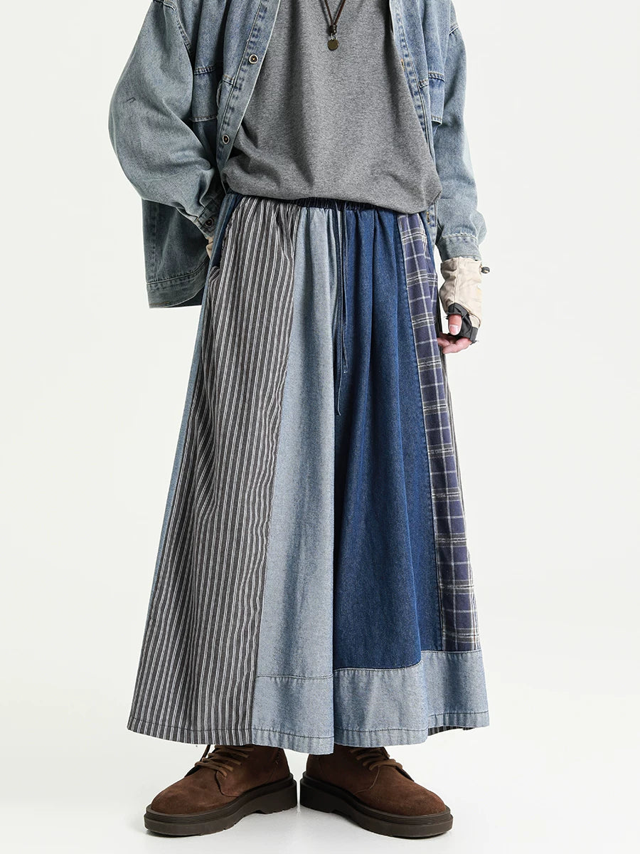 Oversized Patchwork Denim Skirt Pants