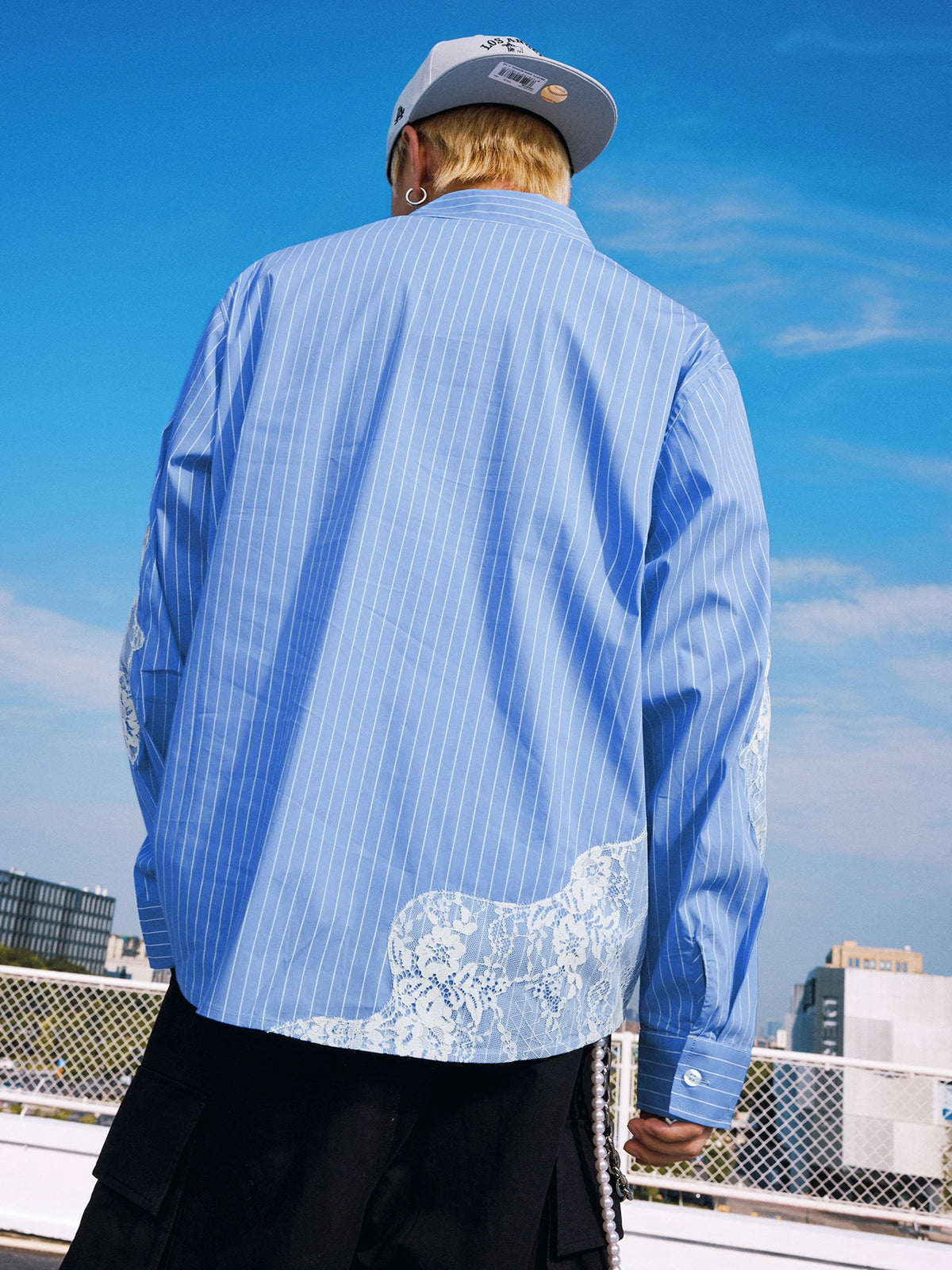 Lace Patchwork Pinstripe Shirt