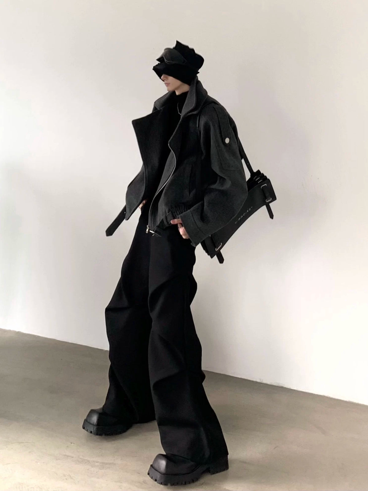 Asymmetric Zip Wool Moto Jacket