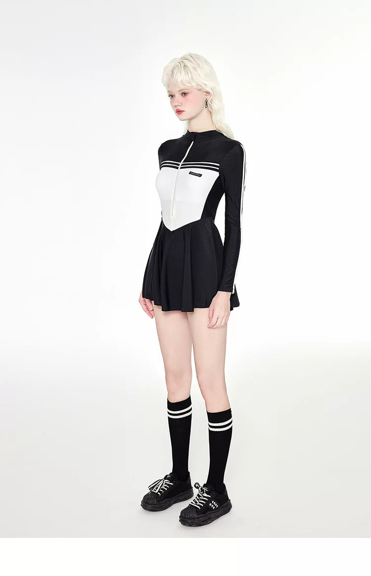 Monochrome Varsity Zip Skater Swimsuit