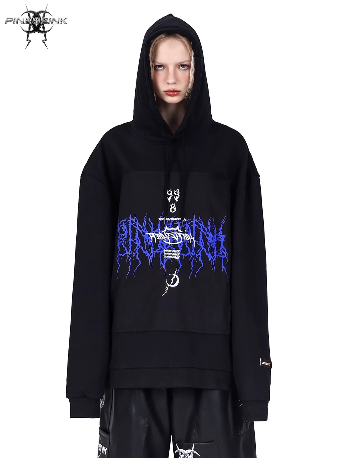 PINKSPINK Gothic Electric Hoodie - Black with Blue Accents