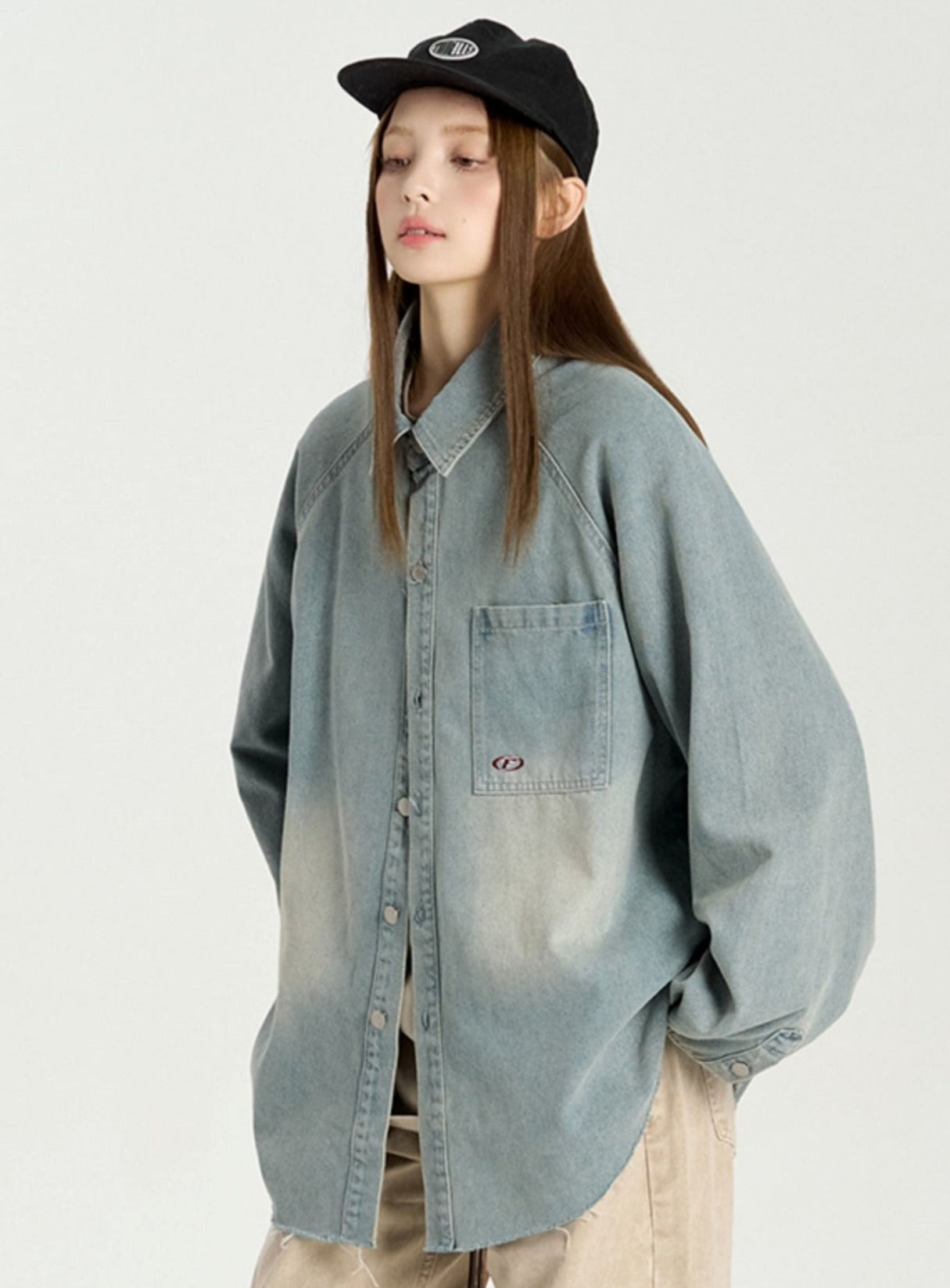 Retro Distressed Denim Shirt - chiclara