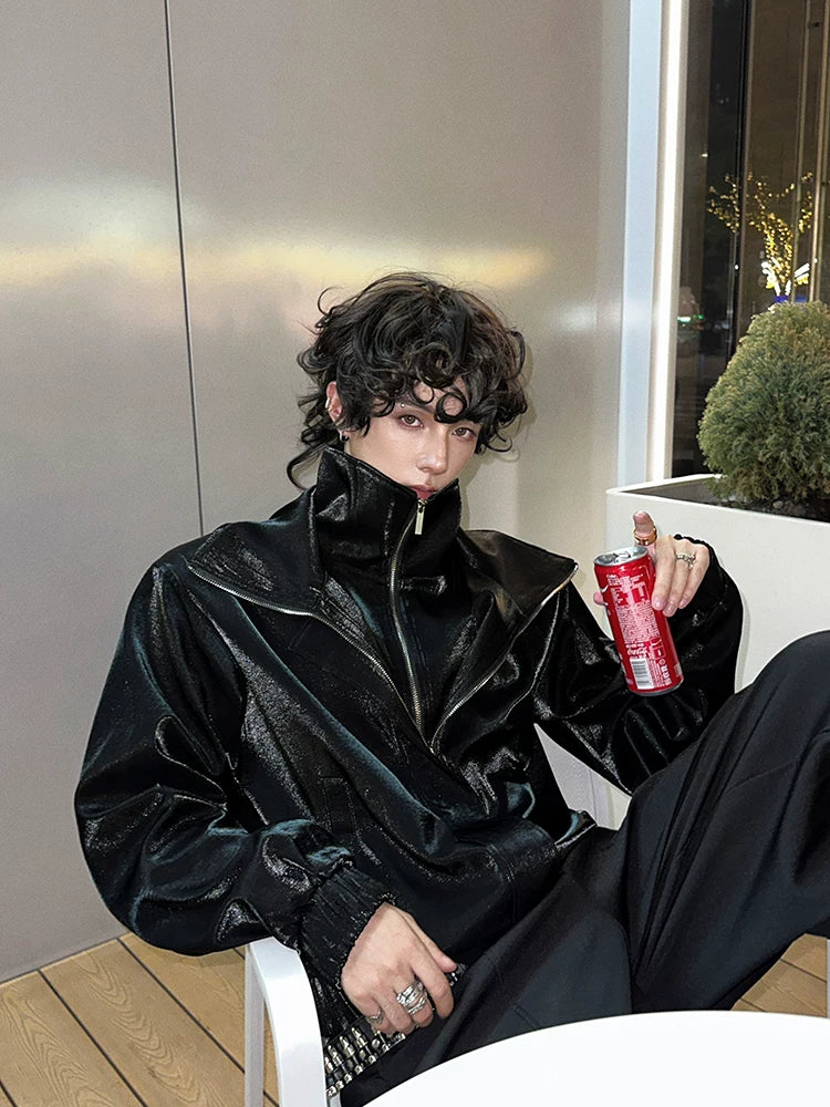 Nebula Gloss High-Collar Zip Jacket