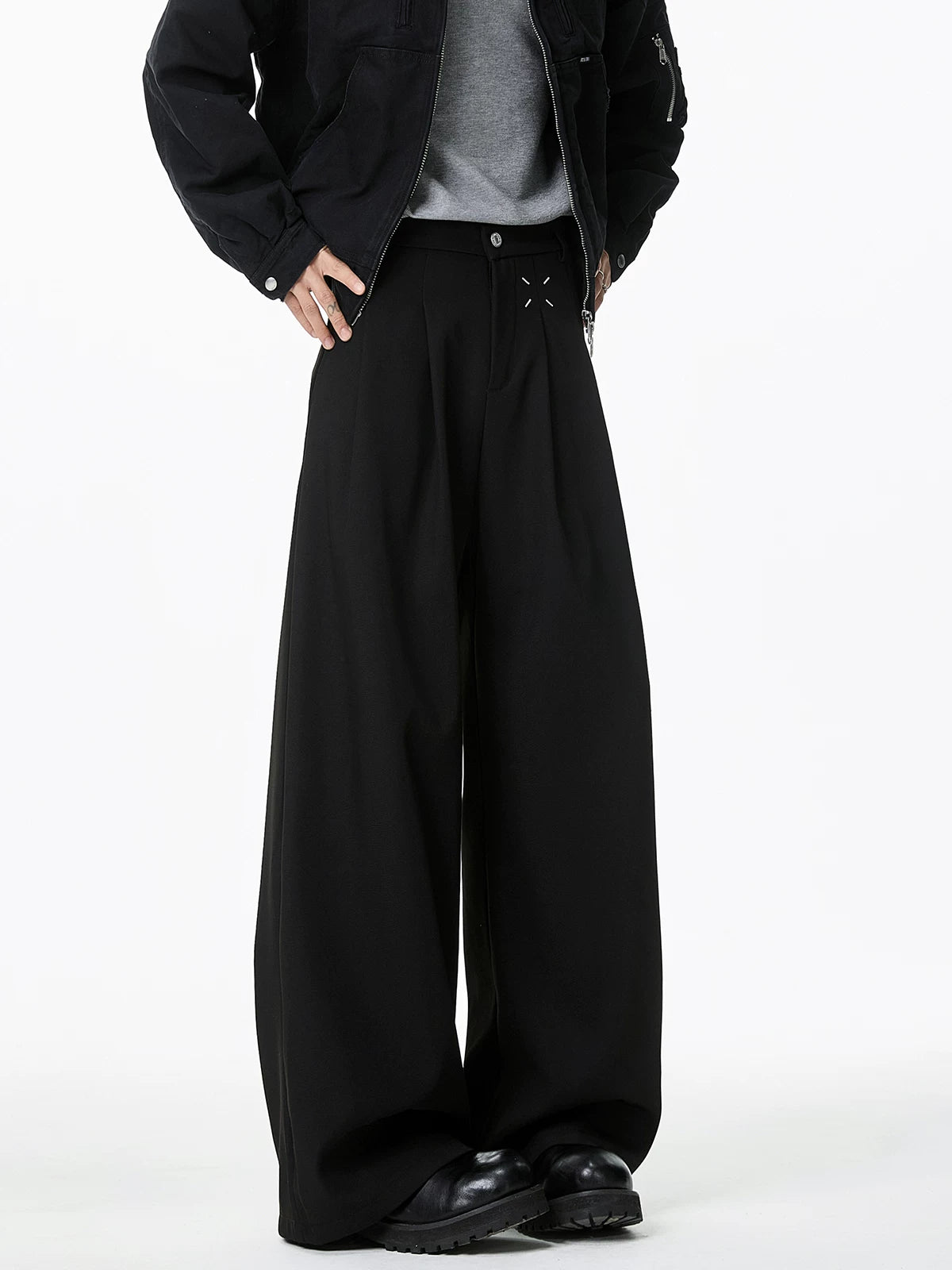 Cross-Stitch Pleat Wide Trousers