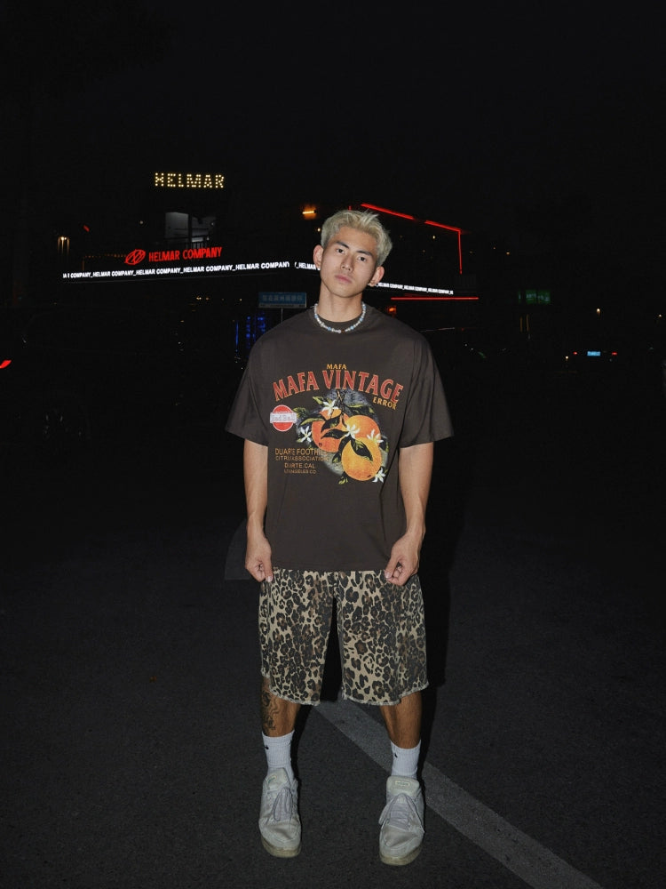 Graphic T-Shirt with Orange Fruit Print