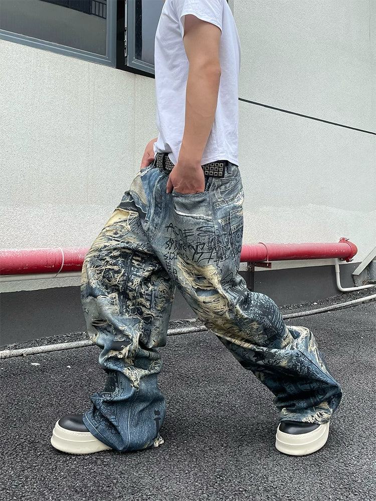 Graffiti Destroyed Street Jeans