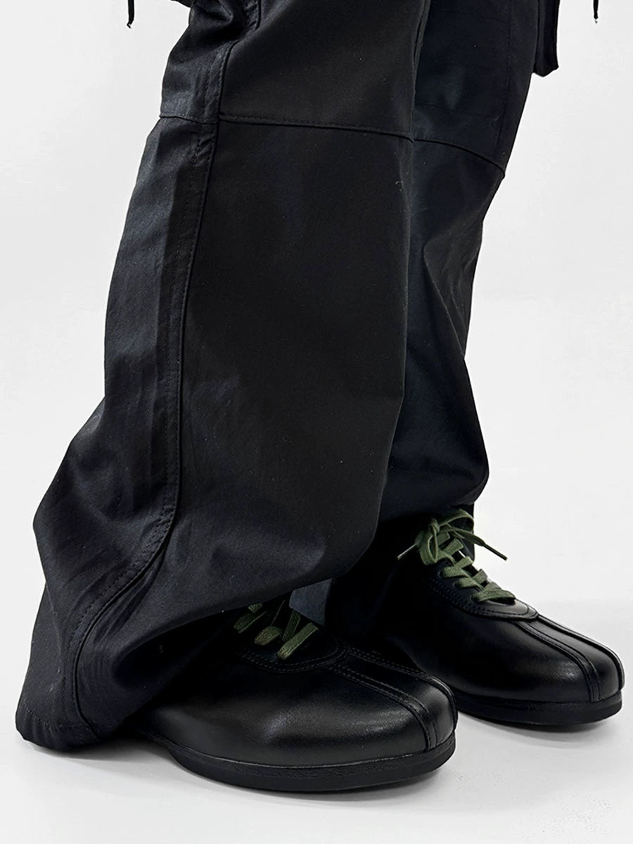 Black Split-Toe Derby Shoes with Green Laces