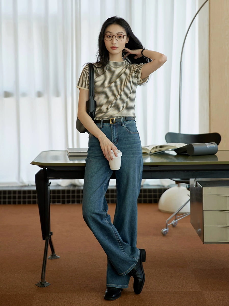 High-Waisted Straight-Leg Blue Jeans