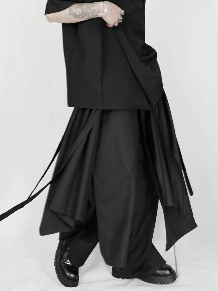 Avant-Garde Wide-Leg Draped Black Trousers