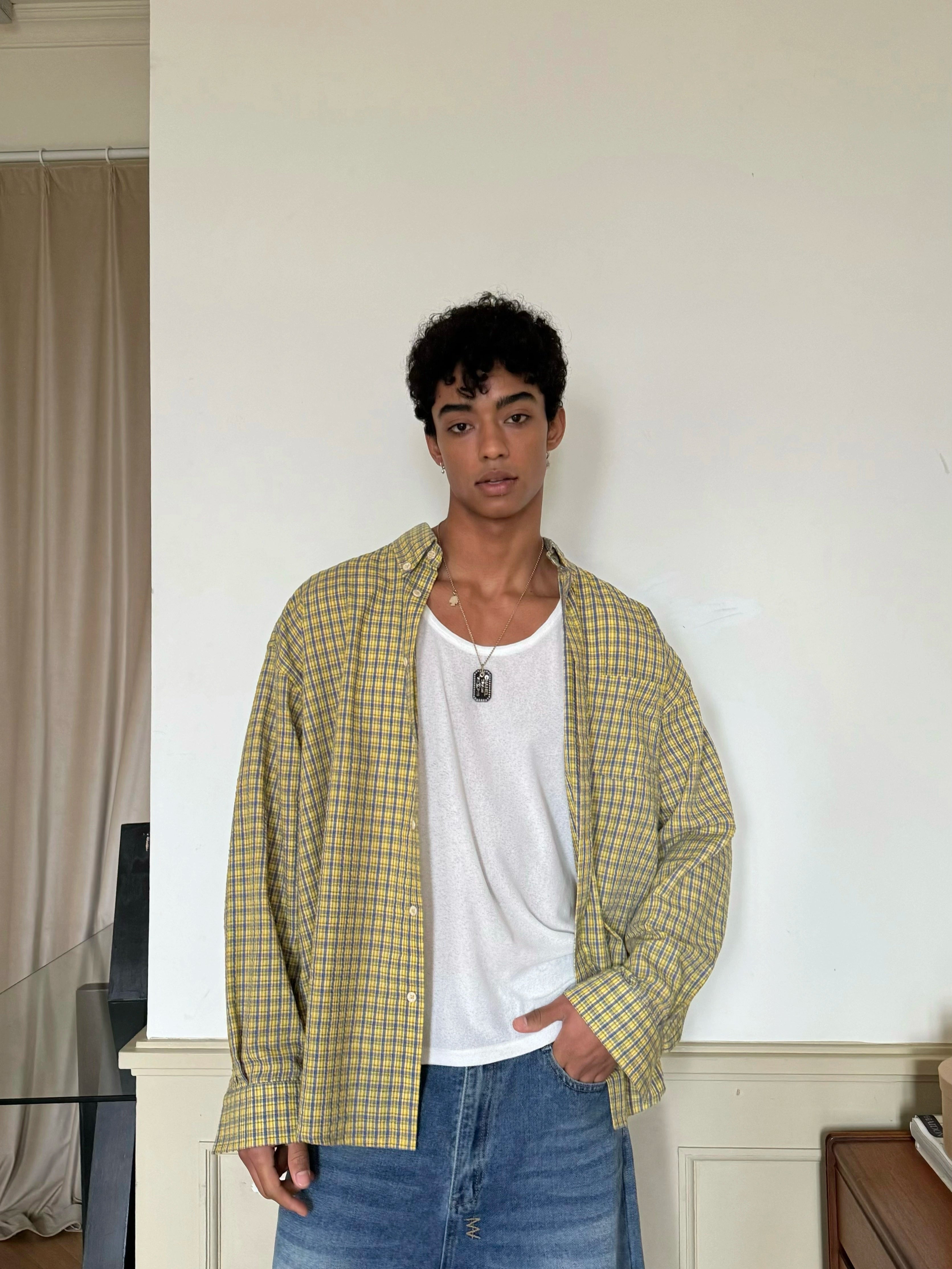 Geometric Pattern Yellow Button Down Shirt