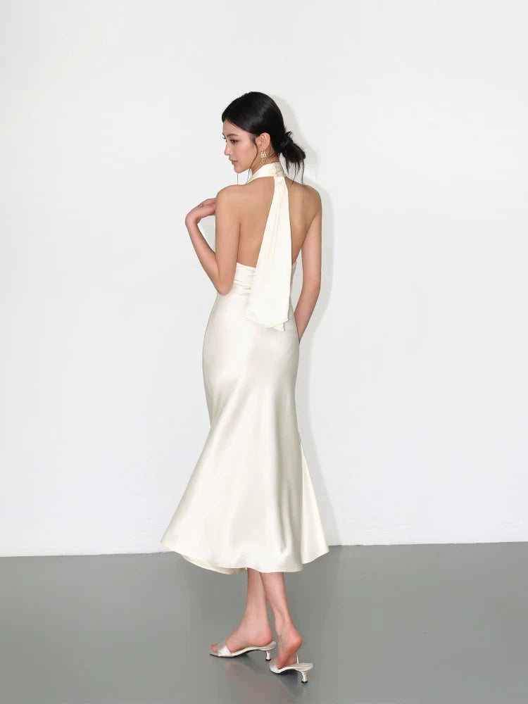 Backless Halter Satin Slip Dress
