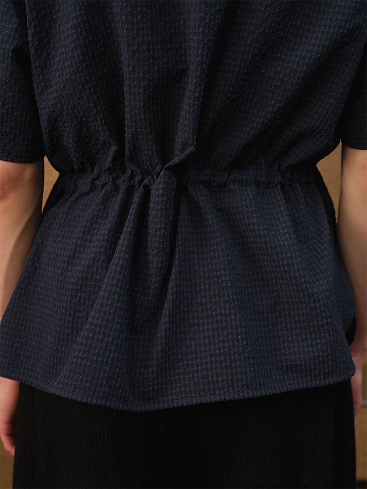 Textured Front Patch Pockets Short-Sleeve Shirt