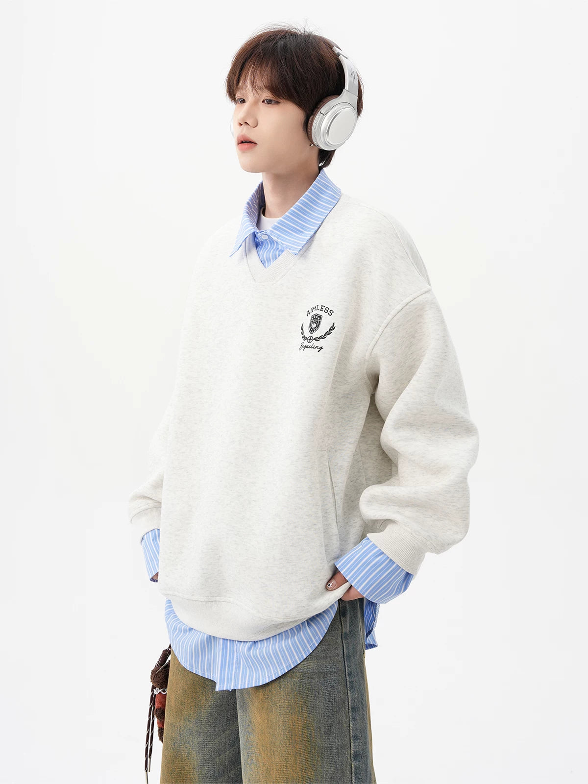 Aimless Crest Layered V-Sweatshirt