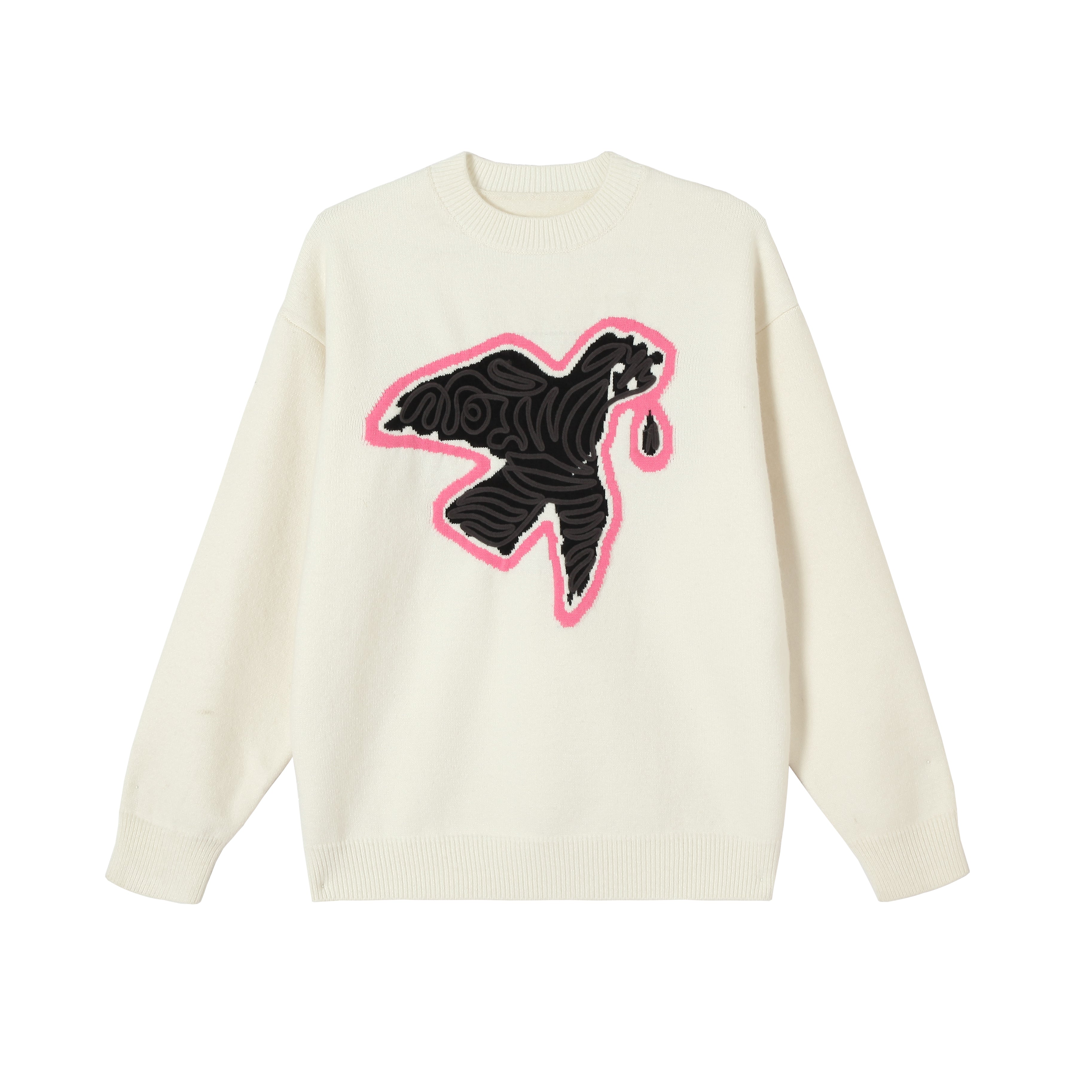 3D Rope Embroidered Peace Dove Knit Sweater - chiclara
