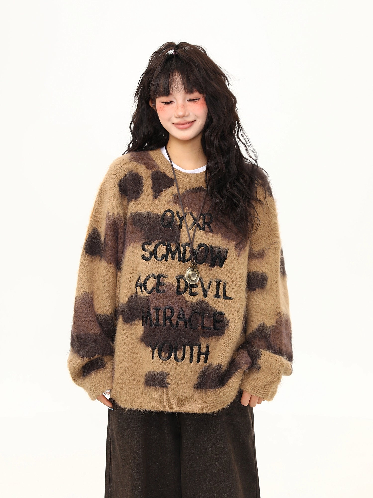 Mocha Mirage Fuzzy Graphic Sweater