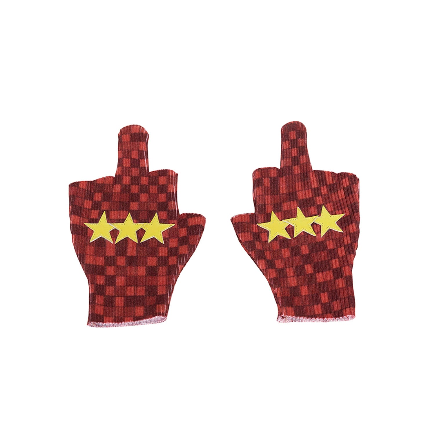 Red Fingerless Star Patch Gloves