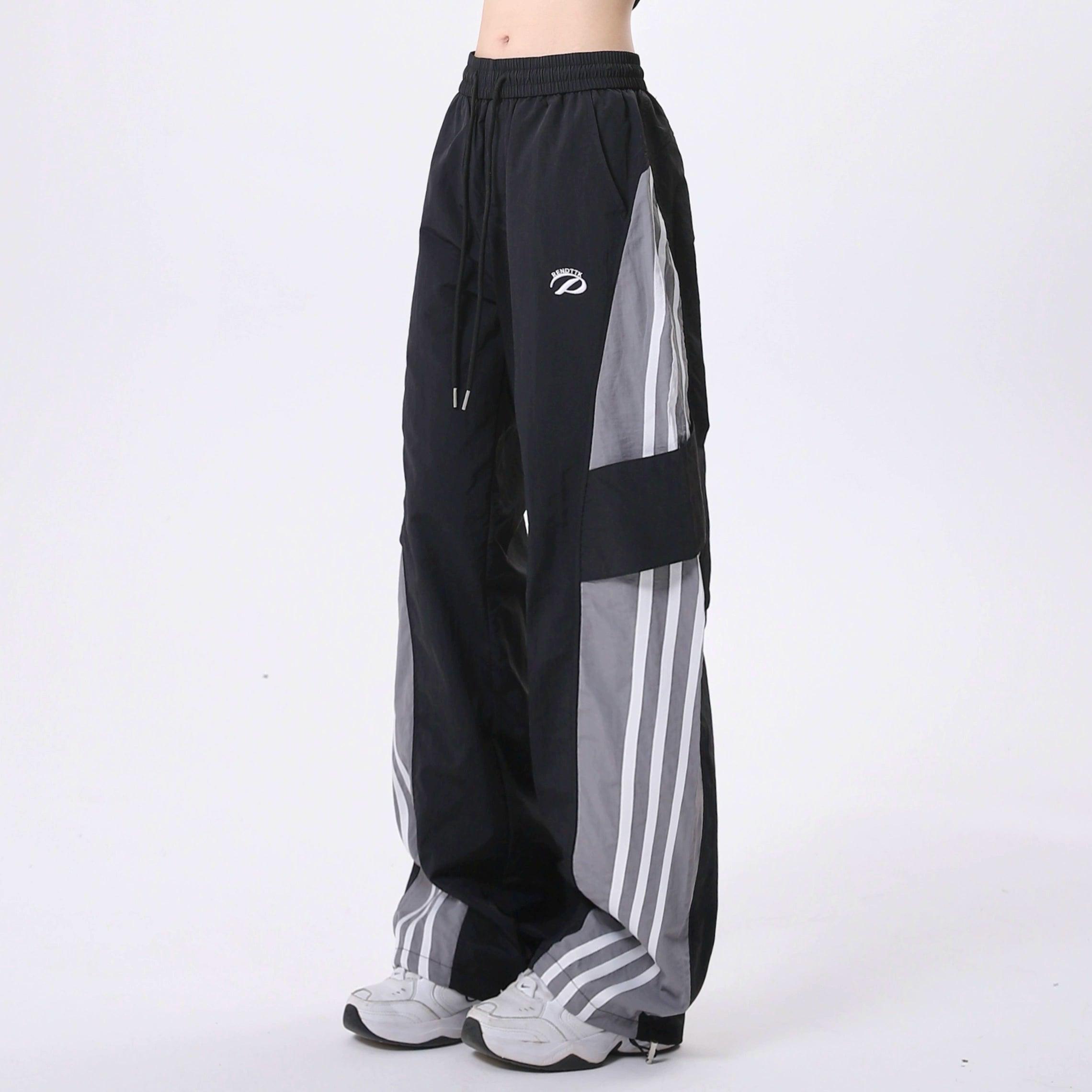 Rayohopp Women'S Color-Block Wide-Leg Track Pants - Drawstring Waist Athletic Trousers With Striped Panels