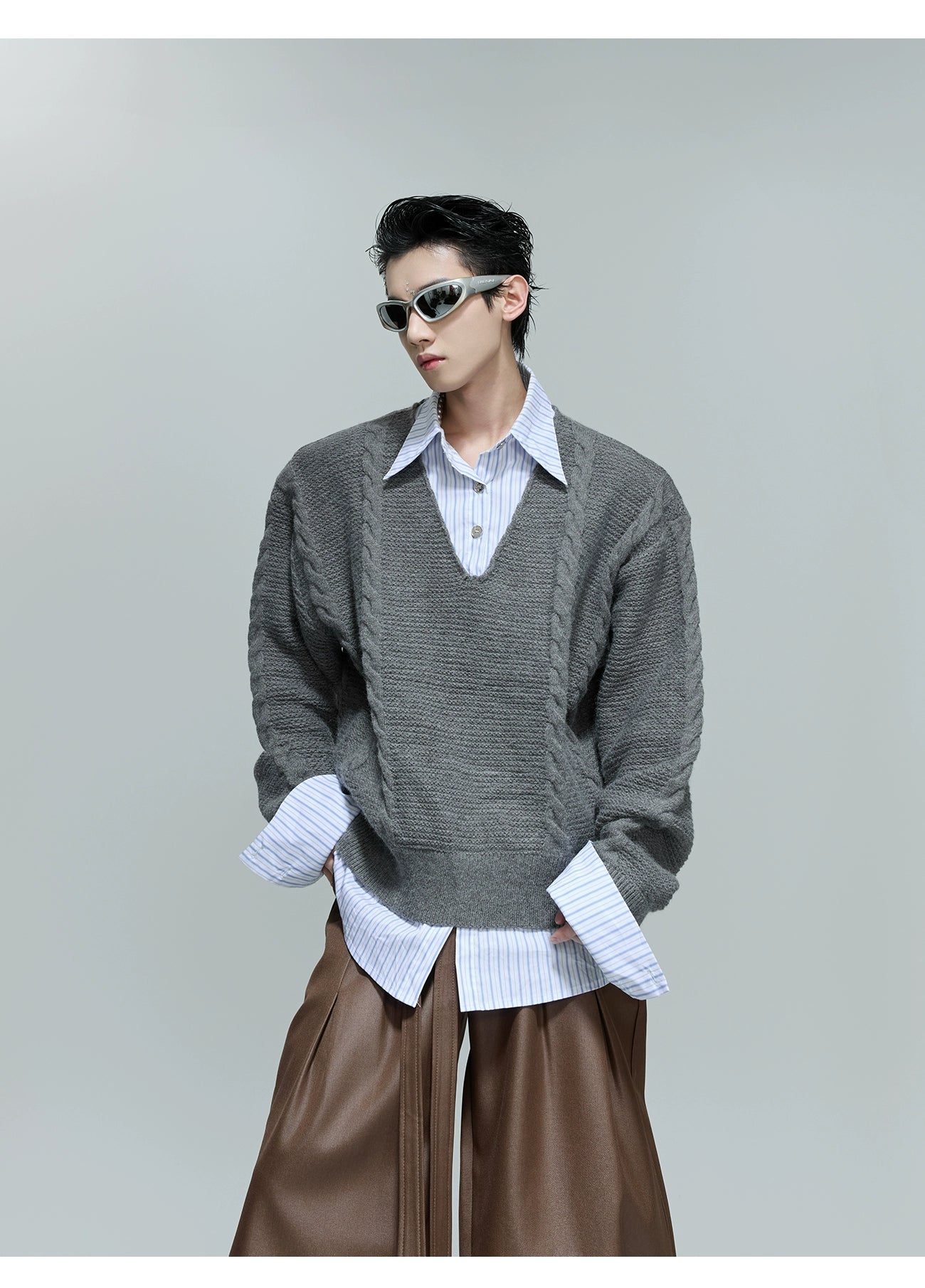 Chunky Knit Layered Sweater Shirt