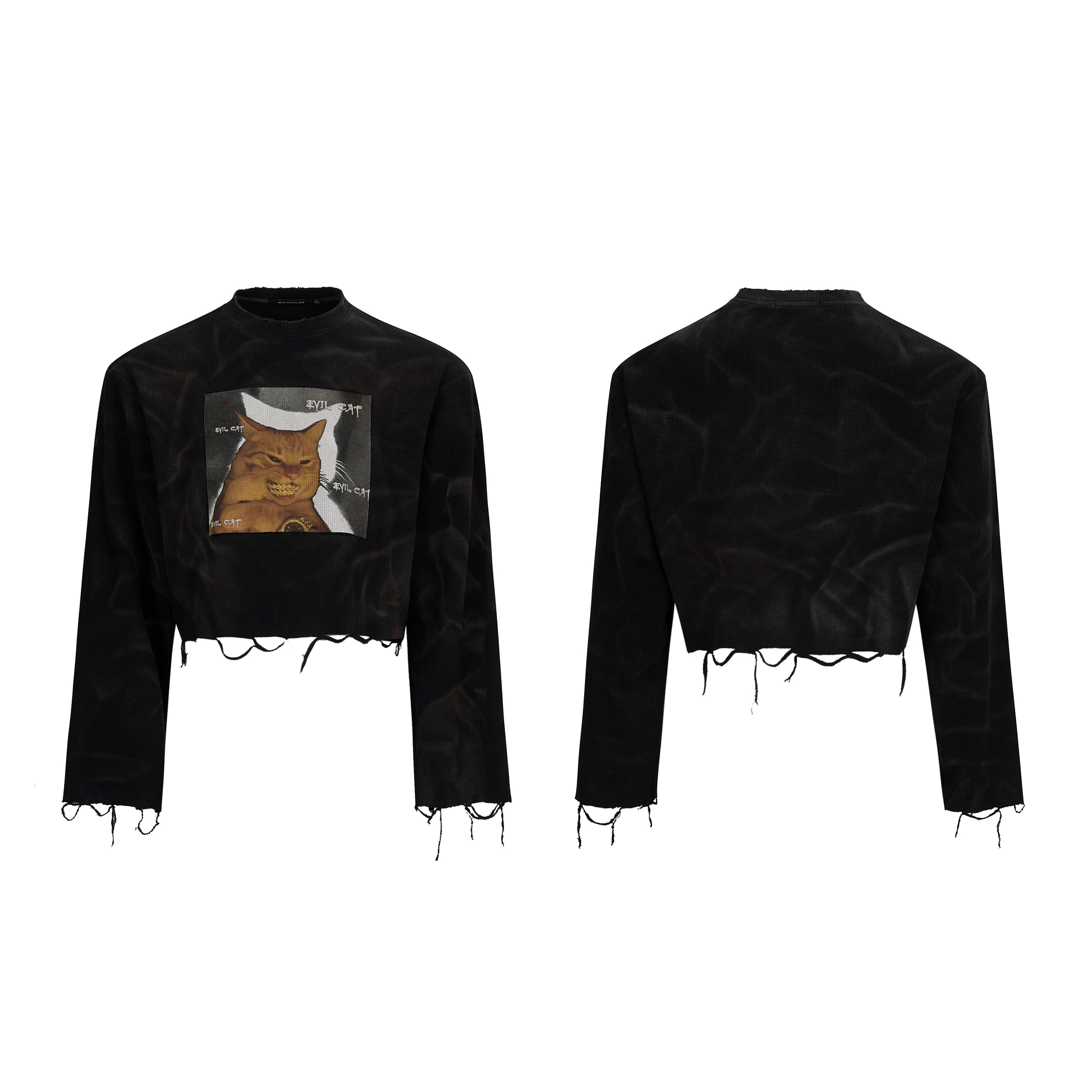 Distressed Cat Graphic Long Sleeve Shirt