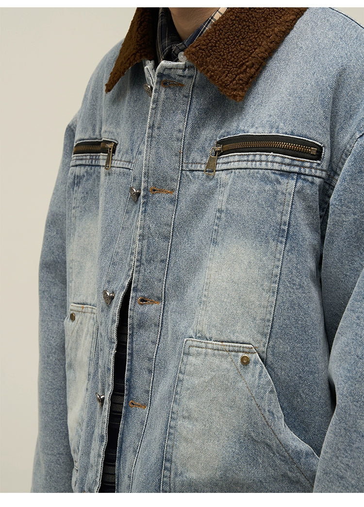 Sherpa Collar Vintage Denim Jacket