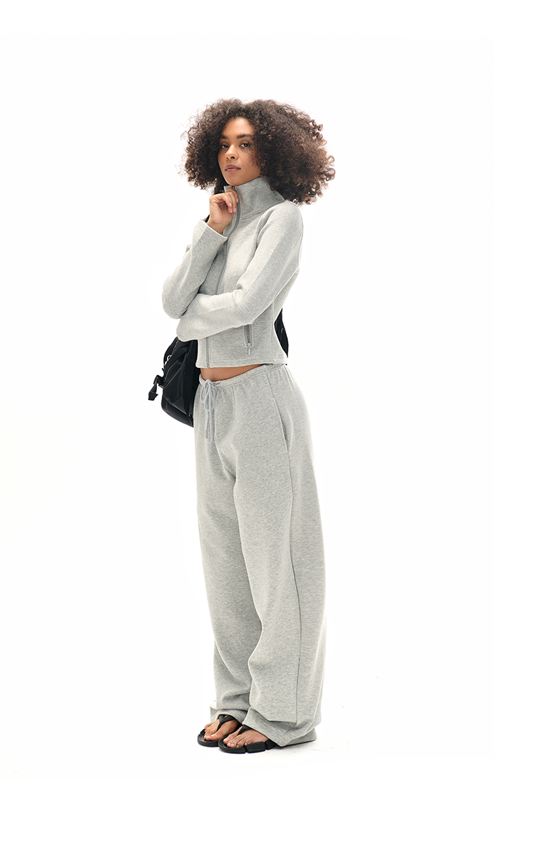 High Collar Zipper Sweatshirt And Sweatpants Set