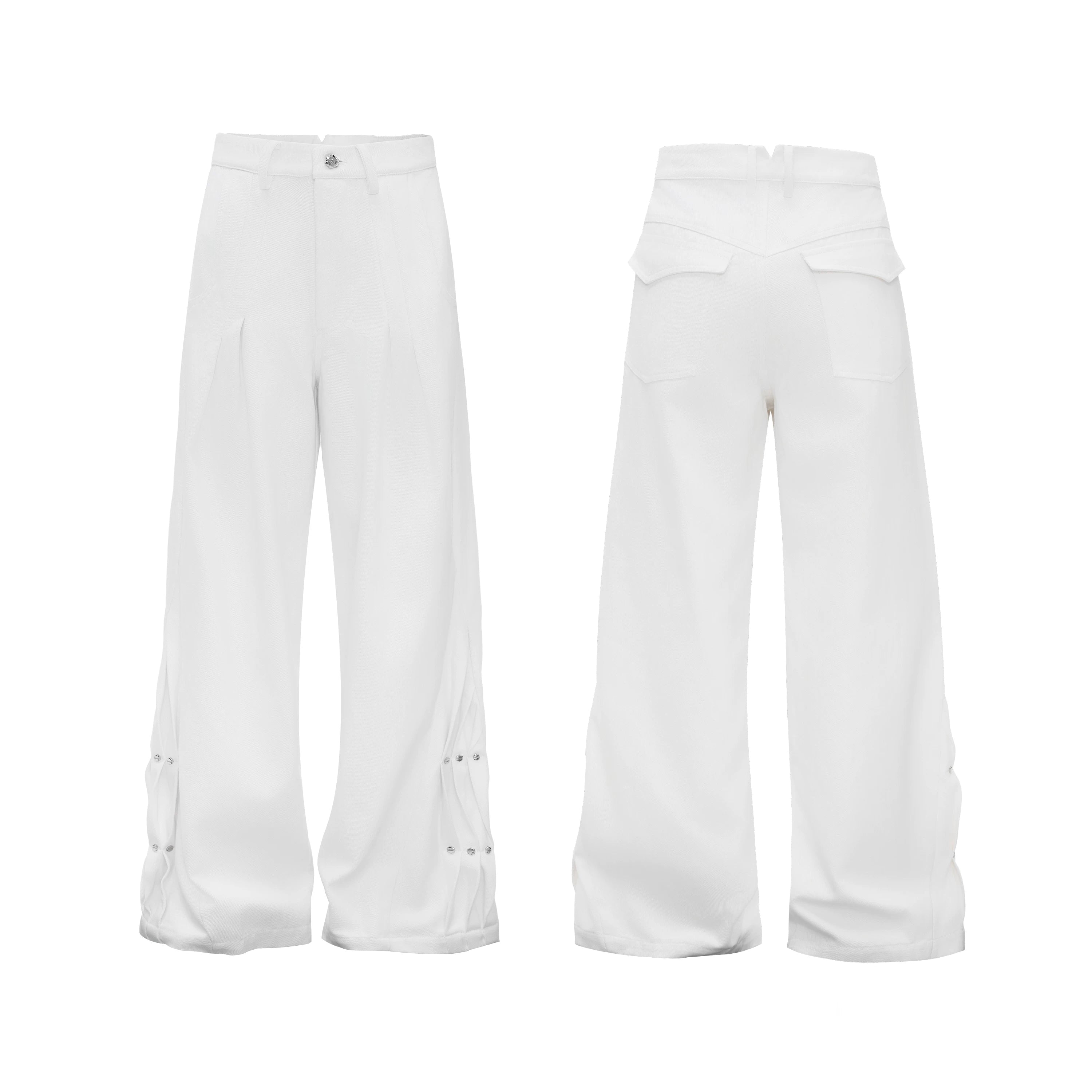 Snap Detail Draped Wide Leg Pants