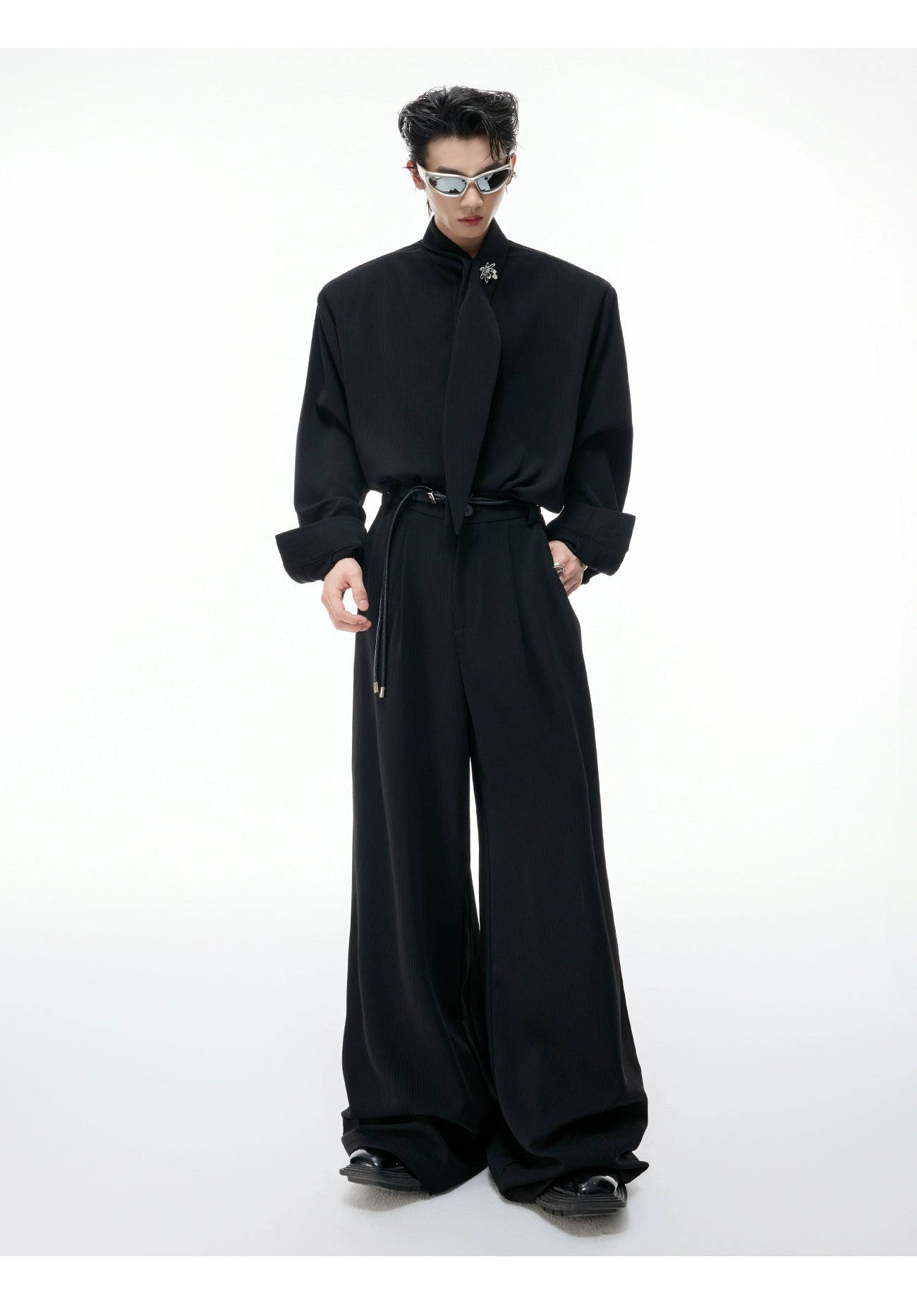Scarf Collar Wide-Leg Suit