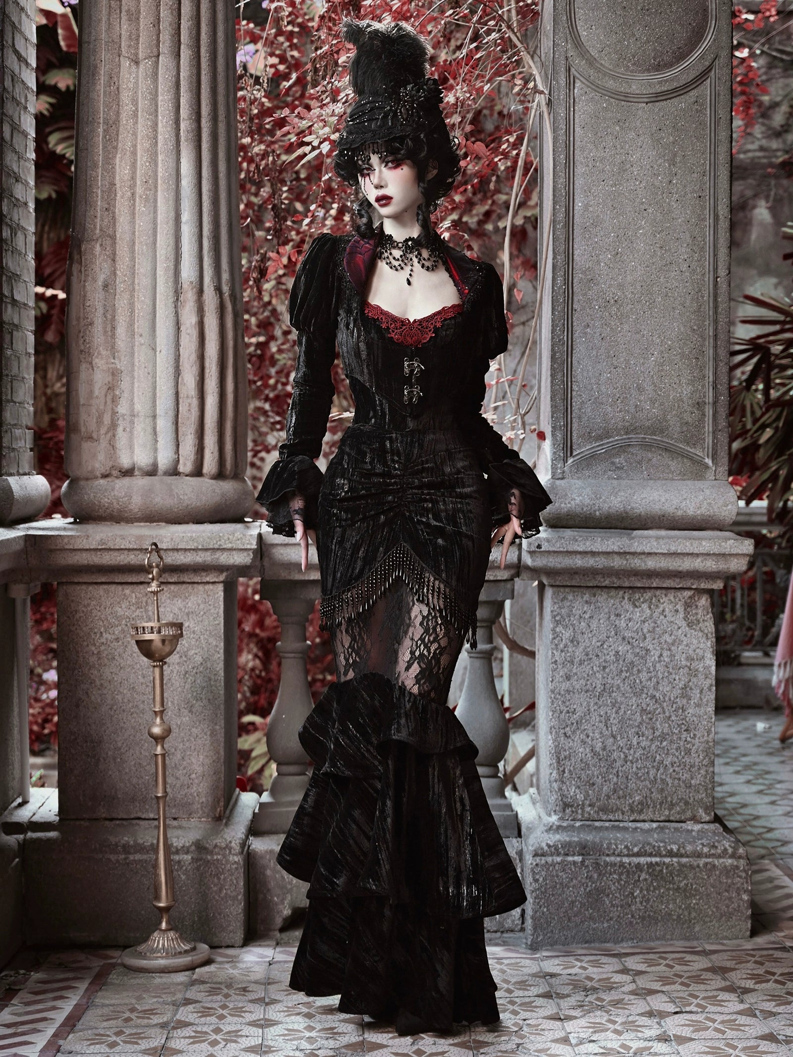 Black Lace Ruffle Mermaid Skirt