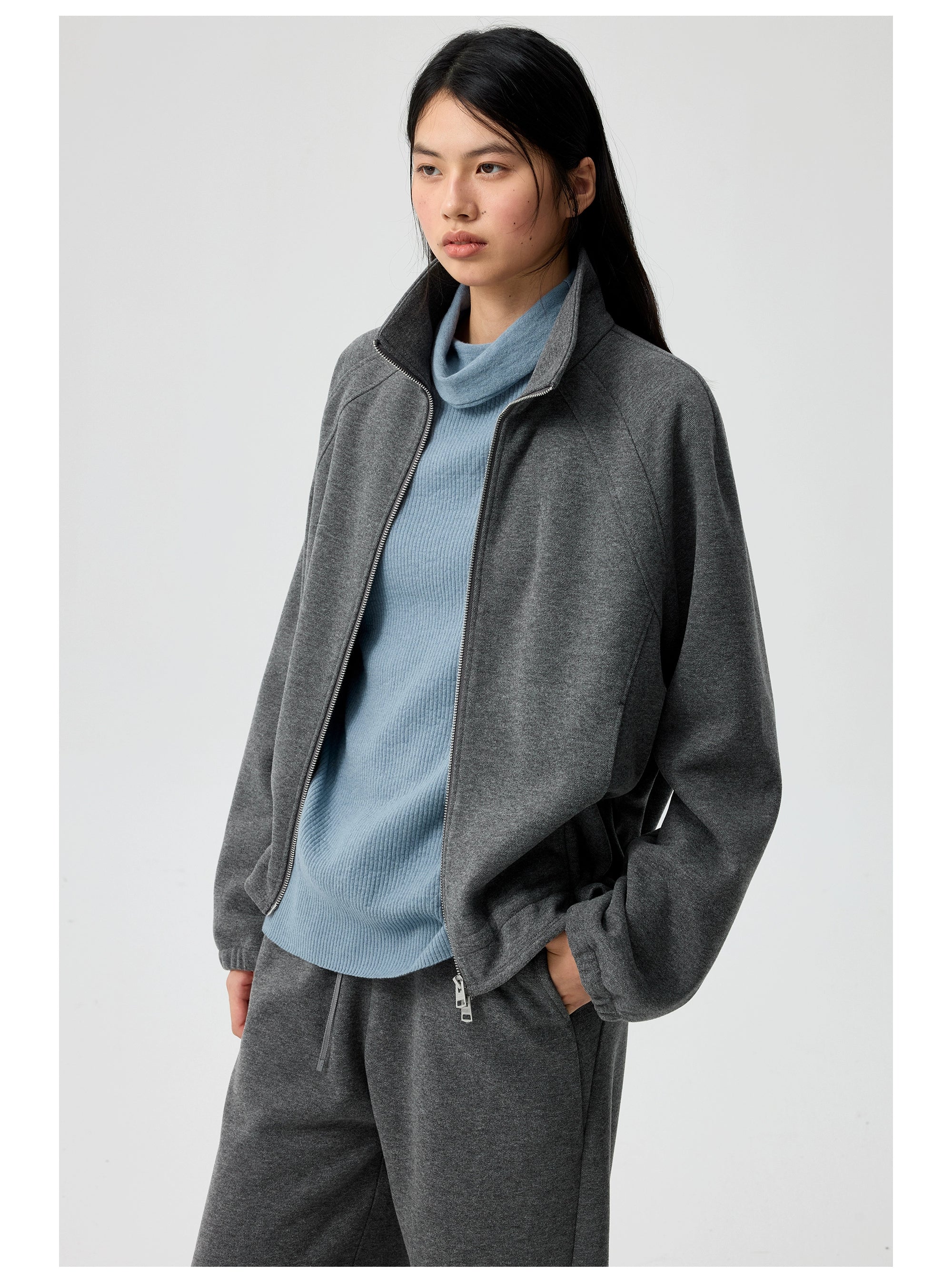 Relaxed Fit Fleece Zip-Up Track Jacket
