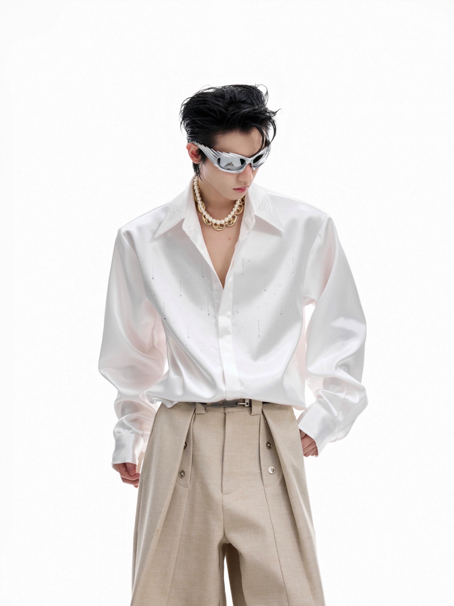 Embroidered Satin Party Shirt