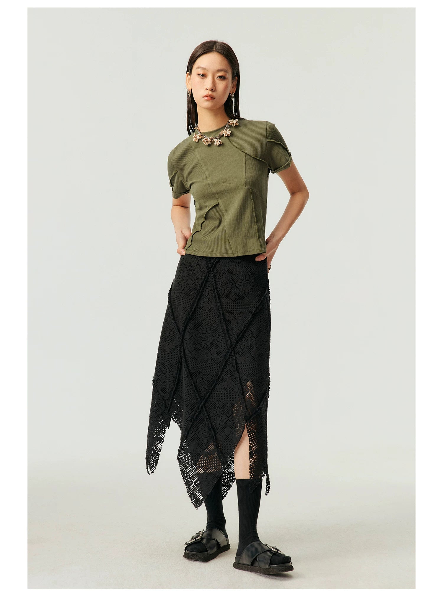 Crochet Handkerchief Hem Midi Skirt