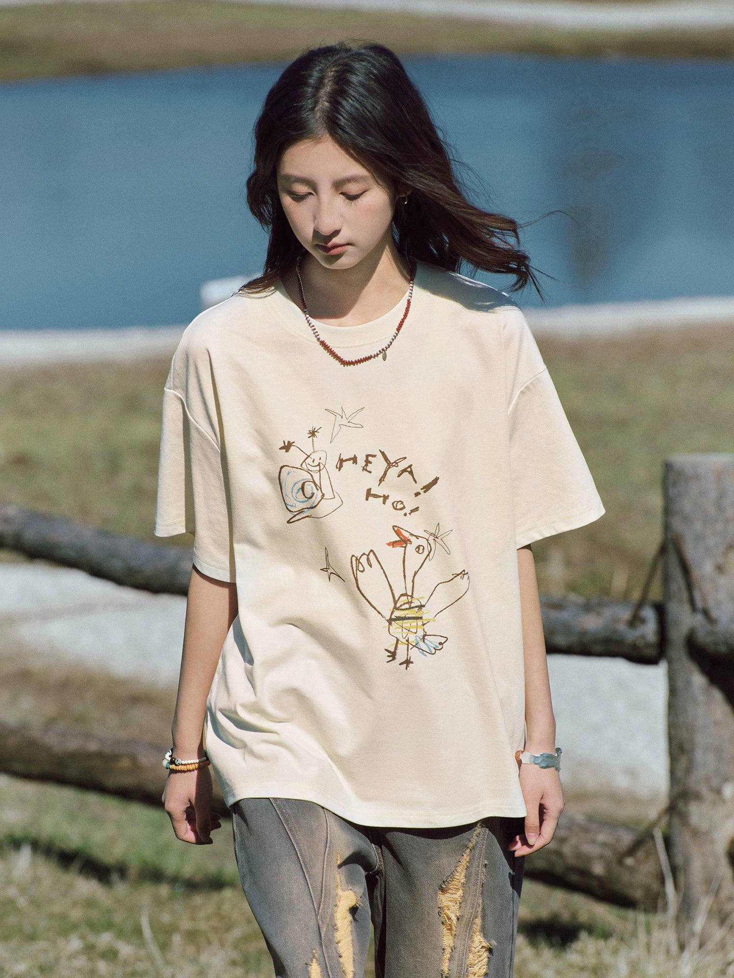 Abstract Bird Sketch Oversized T Shirt
