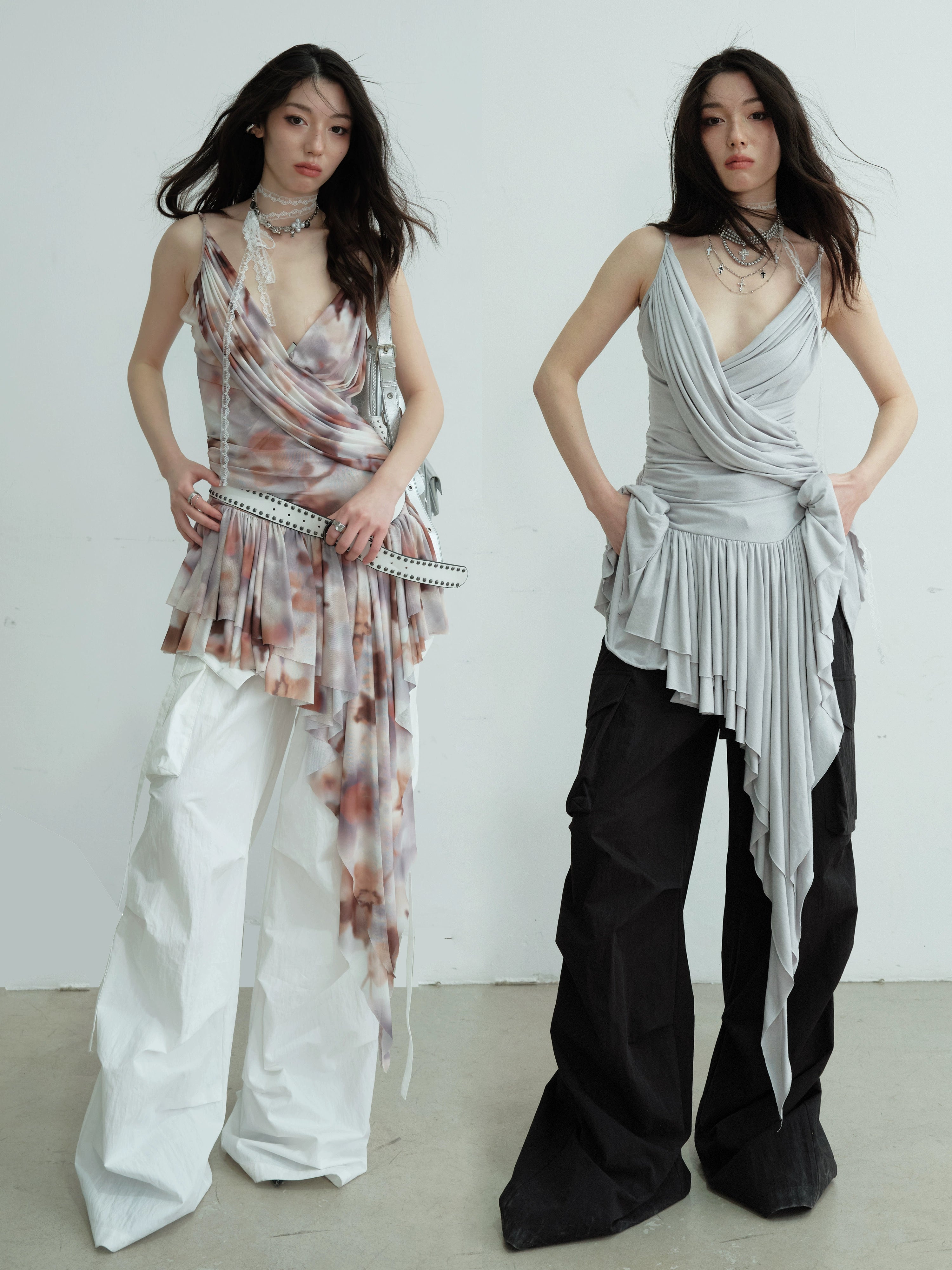 Draped Asymmetric Fringe Metallic Mini Dress
