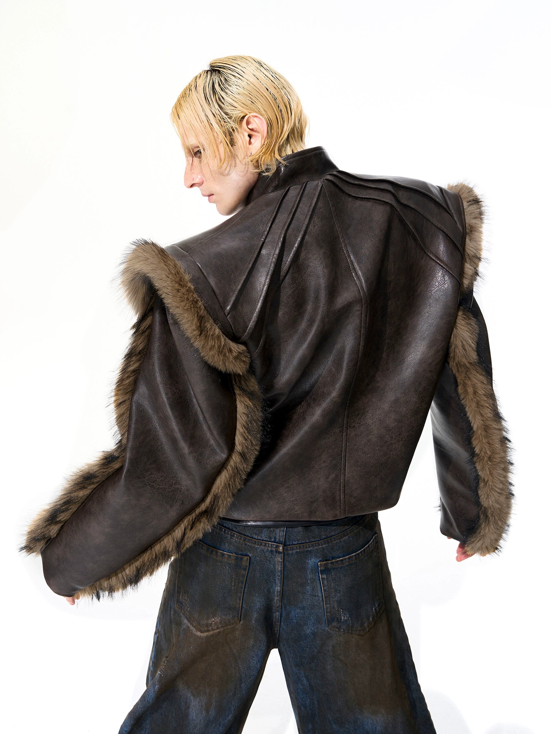 Brown Leather Fur Trim Jacket