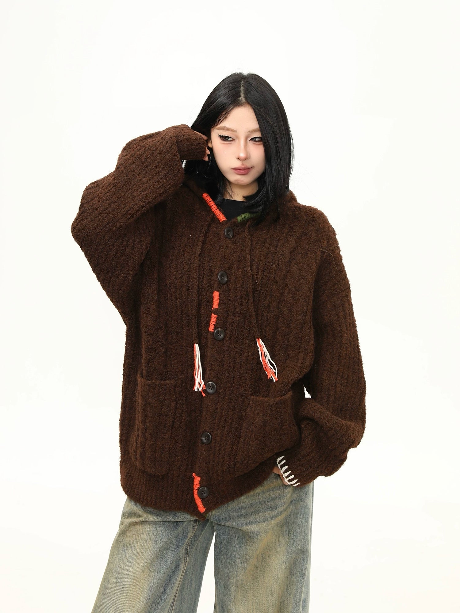 Cocoa Hearth Hooded Knit Cardigan
