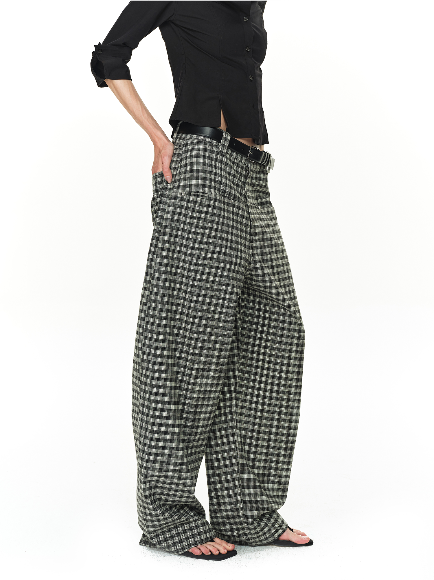 Grey and Black Checkered Loose Casual Pants