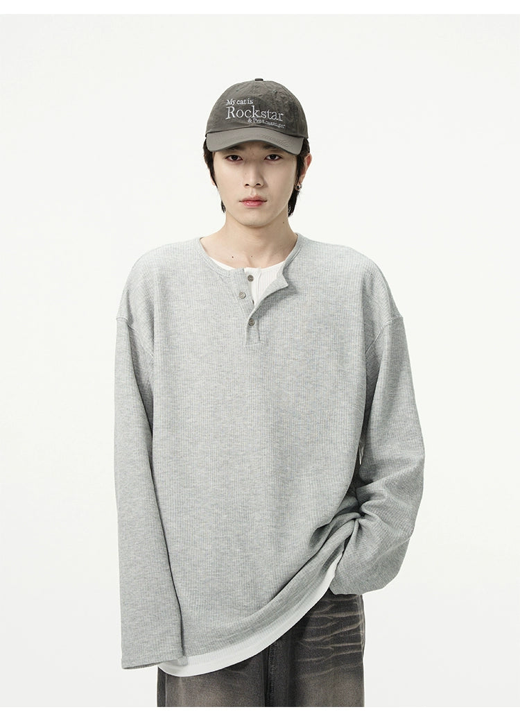 Waffle Knit Henley Neckline Pullover