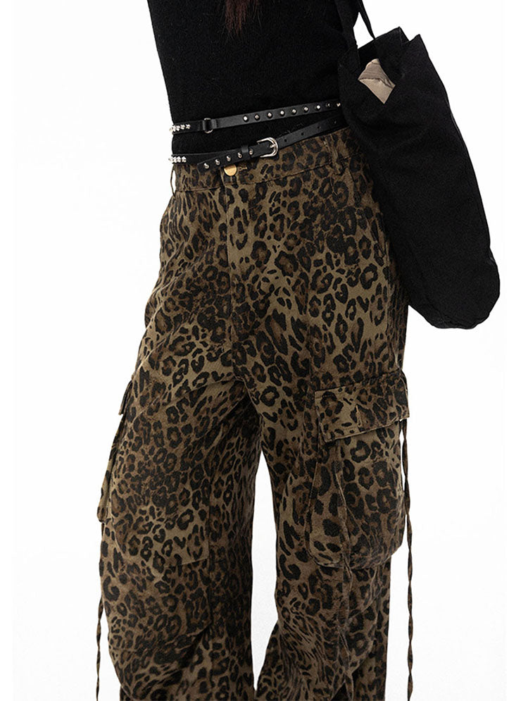 Street Leopard Print Wide Leg Cargo