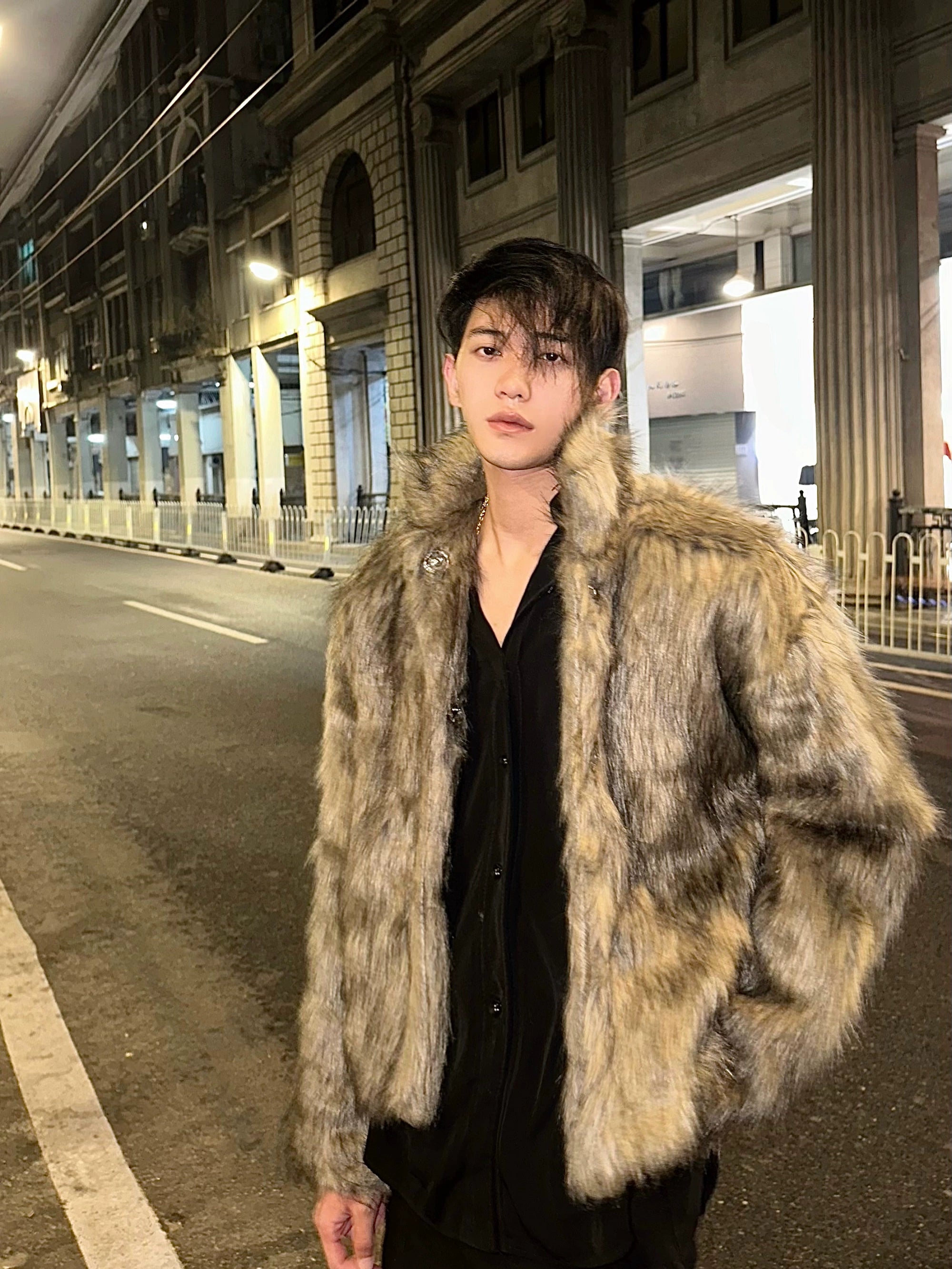 Brown Faux Fur Hooded Coat