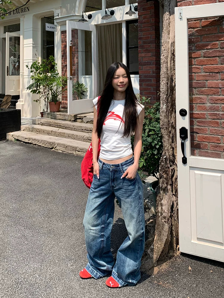 Sun-Faded Classic Wide-Leg Jeans